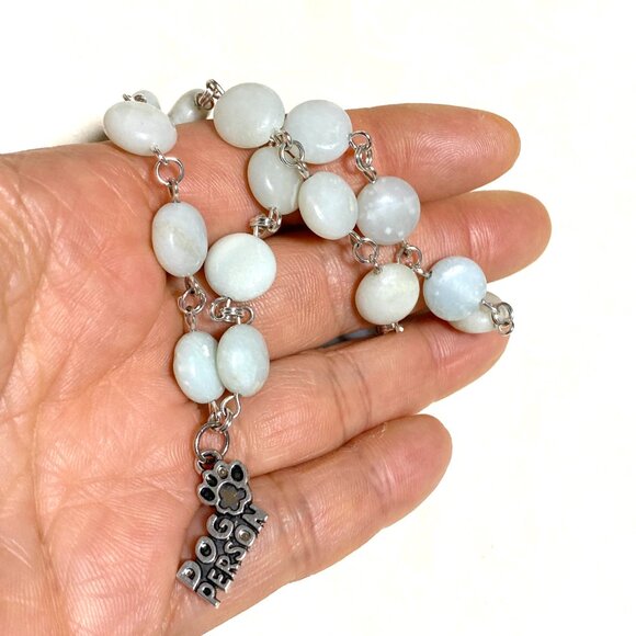 Genuine Pale Green Serpentine Necklace, Cute Dog Person Paw Print  + Gemstone - Picture 13 of 13